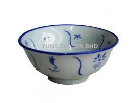 6^CERAMICS BOWL HAND COLOR ANTIQUE BLUE(11554)